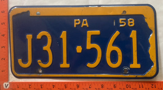 1958 Pennsylvania #J31-561 Passenger License Plate