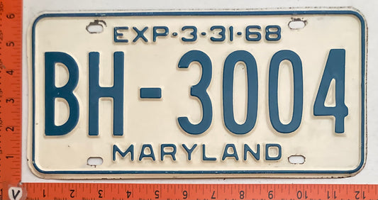 1968 Maryland #BH-3004 Passenger License Plate