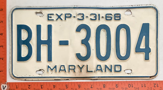 1968 Maryland #BH-3004 Passenger License Plate