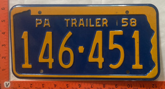 1958 Pennsylvania #146-451 Trailer License Plate