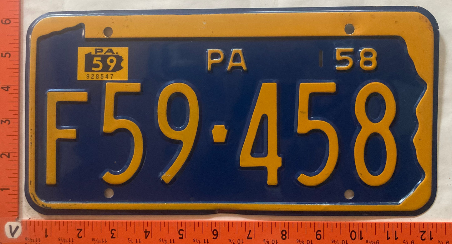 1959 Pennsylvania #F59-458 Passenger License Plate