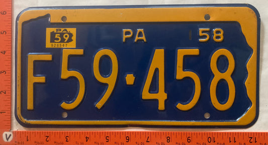 1959 Pennsylvania #F59-458 Passenger License Plate