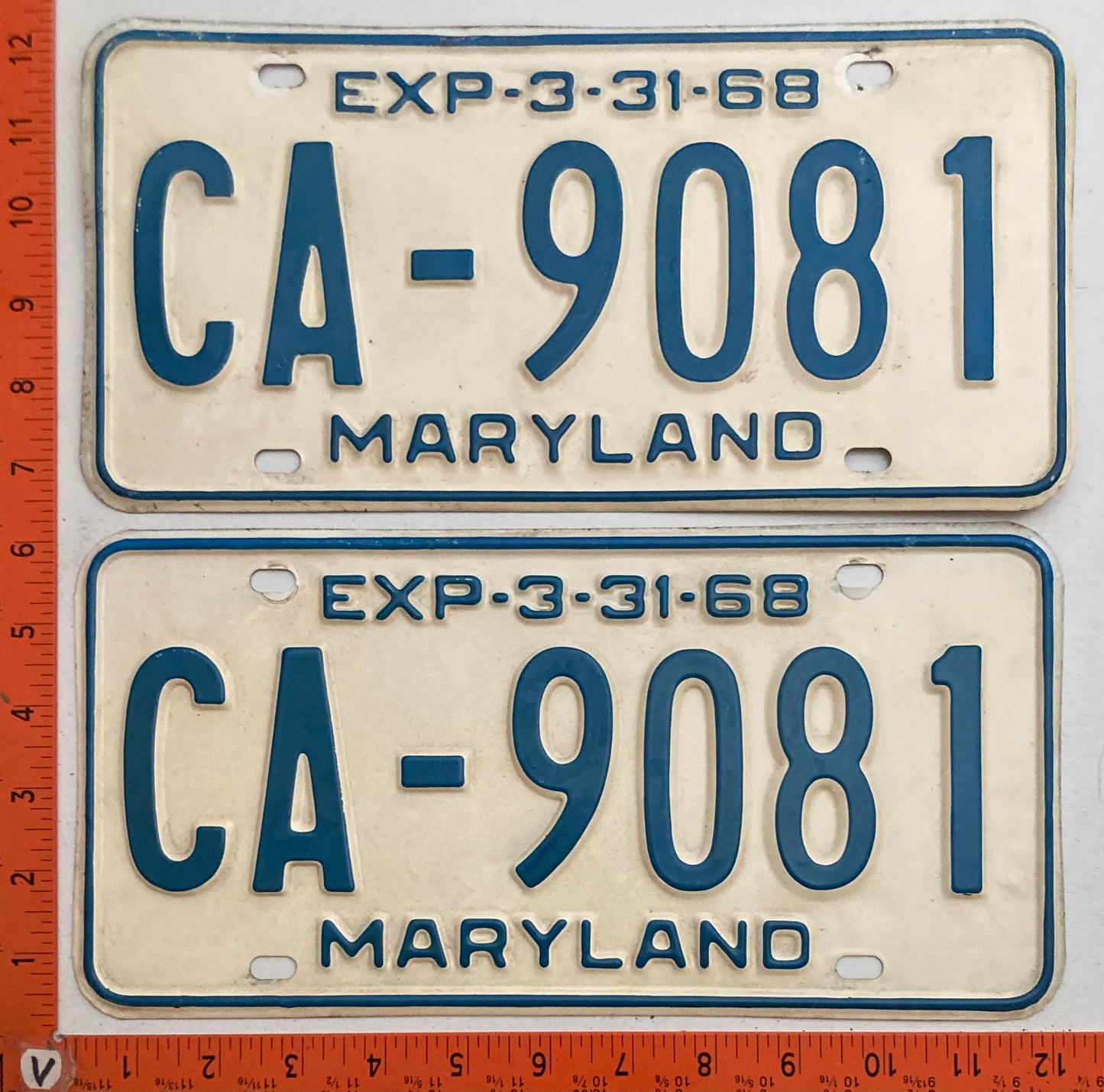 1968 Maryland #CA-9081 Passenger License Plate PAIR