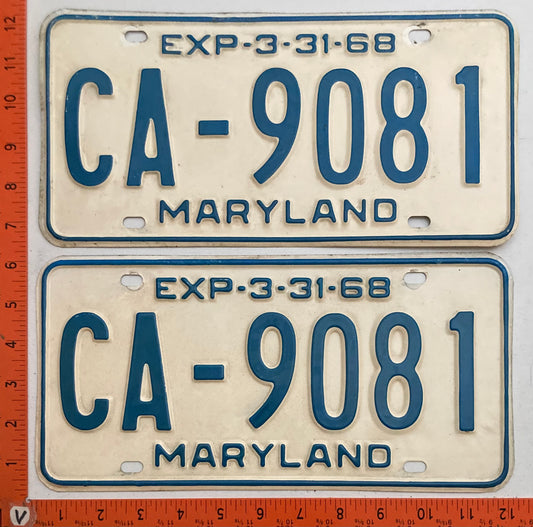 1968 Maryland #CA-9081 Passenger License Plate PAIR