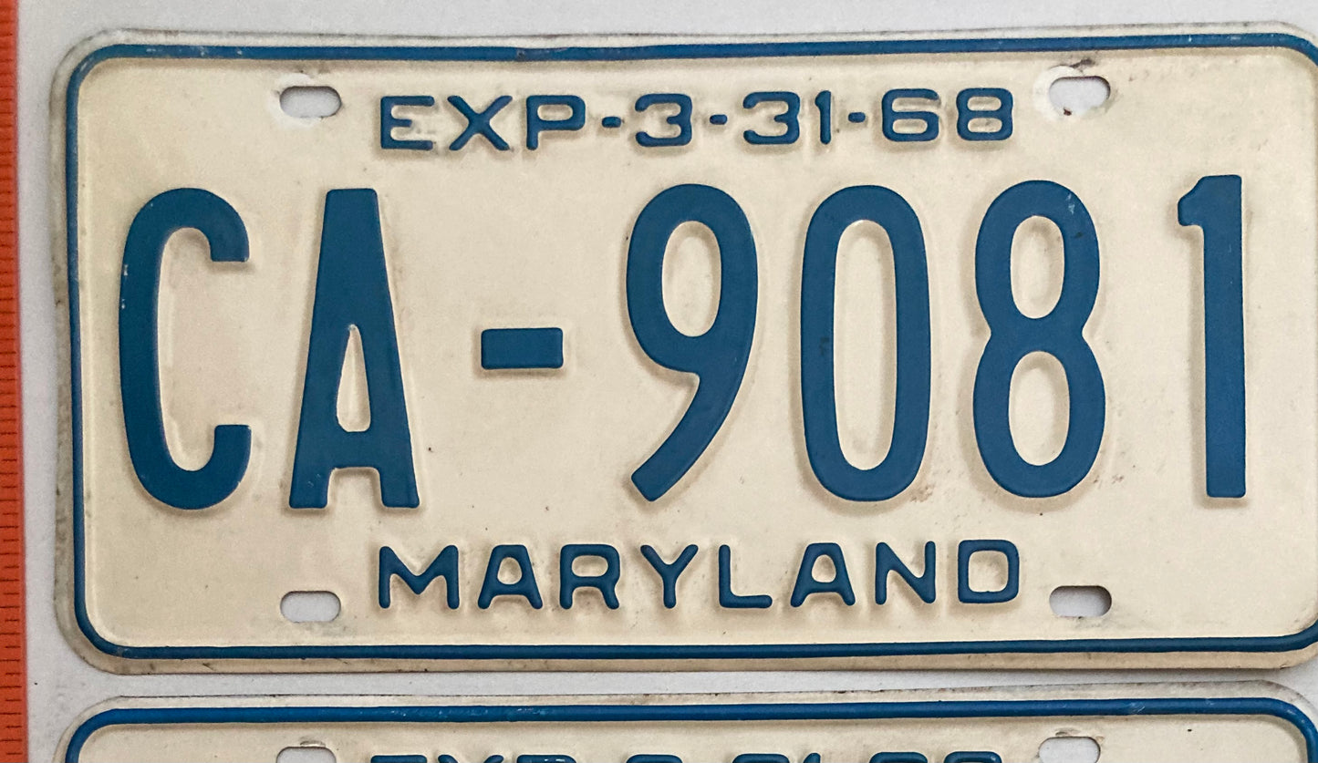 1968 Maryland #CA-9081 Passenger License Plate PAIR