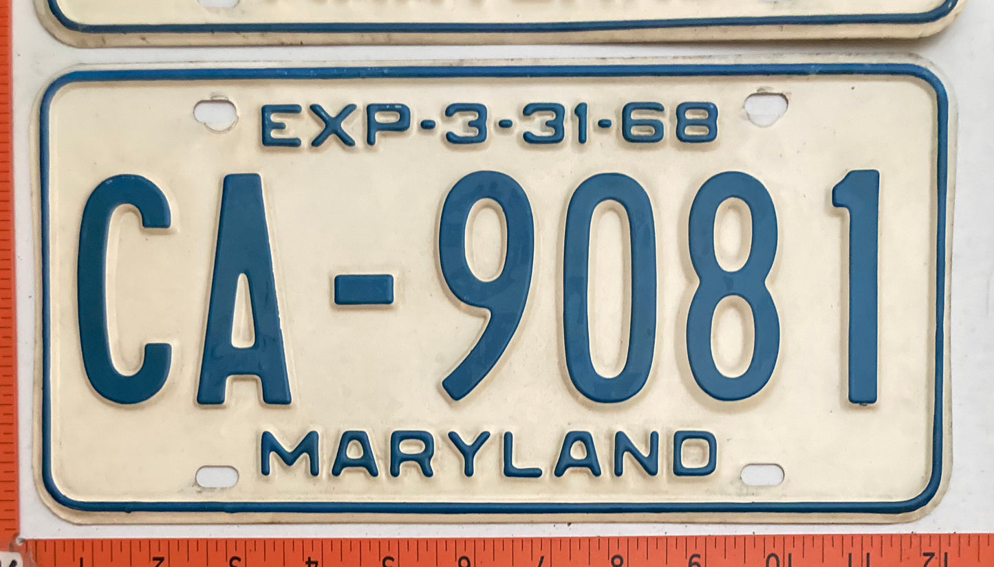 1968 Maryland #CA-9081 Passenger License Plate PAIR