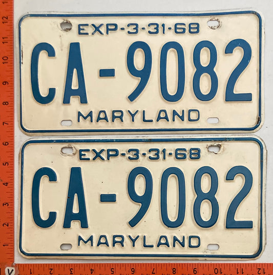 1968 Maryland #CA-9082 Passenger License Plate PAIR