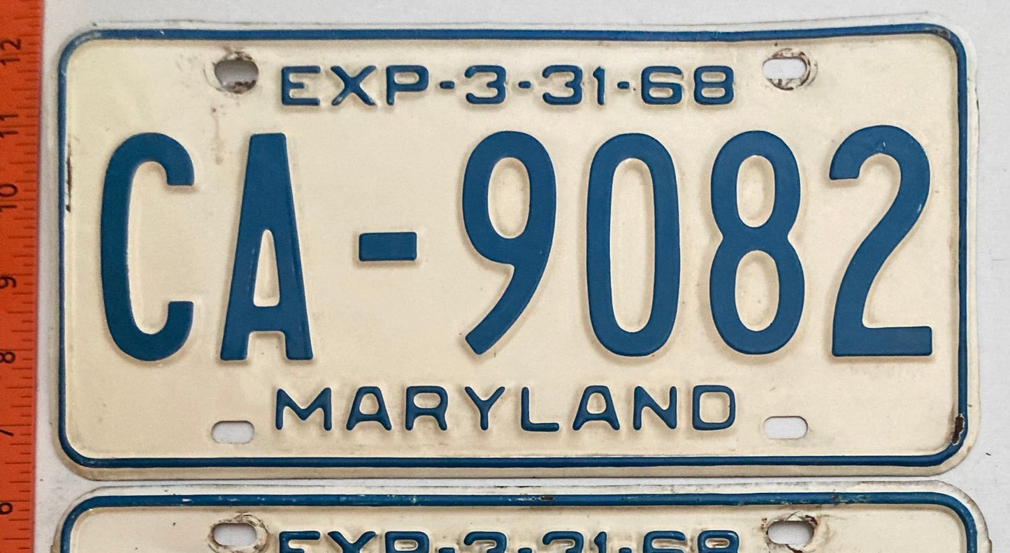 1968 Maryland #CA-9082 Passenger License Plate PAIR