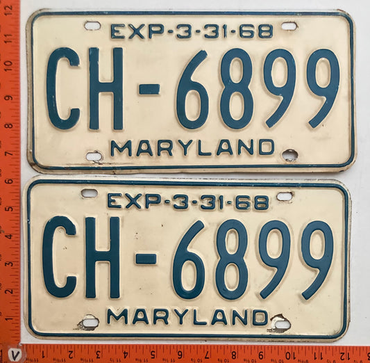 1968 Maryland #CH-6899 Passenger License Plate PAIR