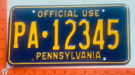 Undated Pennsylvania #PA-12345 Official Use License Plate