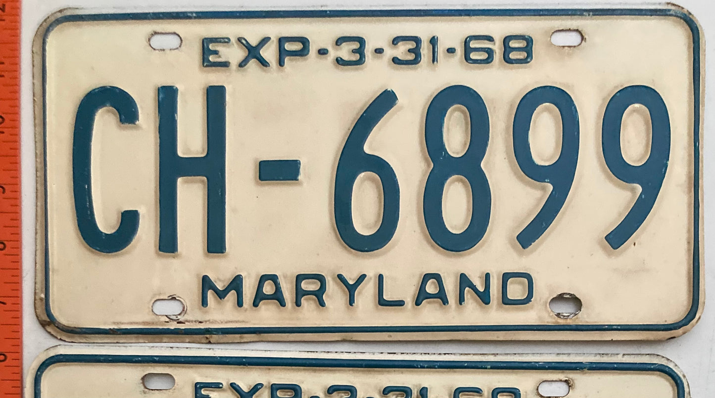 1968 Maryland #CH-6899 Passenger License Plate PAIR