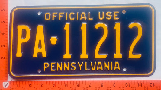 Undated Pennsylvania #PA-11212 Official Use License Plate
