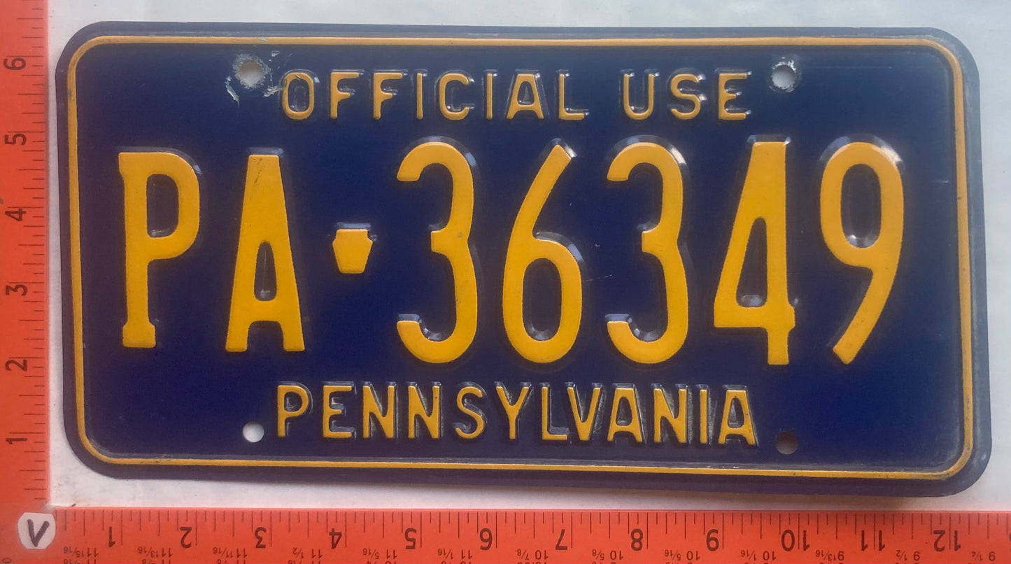 Undated Pennsylvania #PA-36349 Official Use License Plate