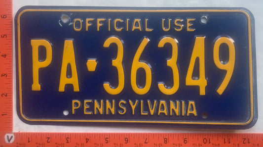 Undated Pennsylvania #PA-36349 Official Use License Plate