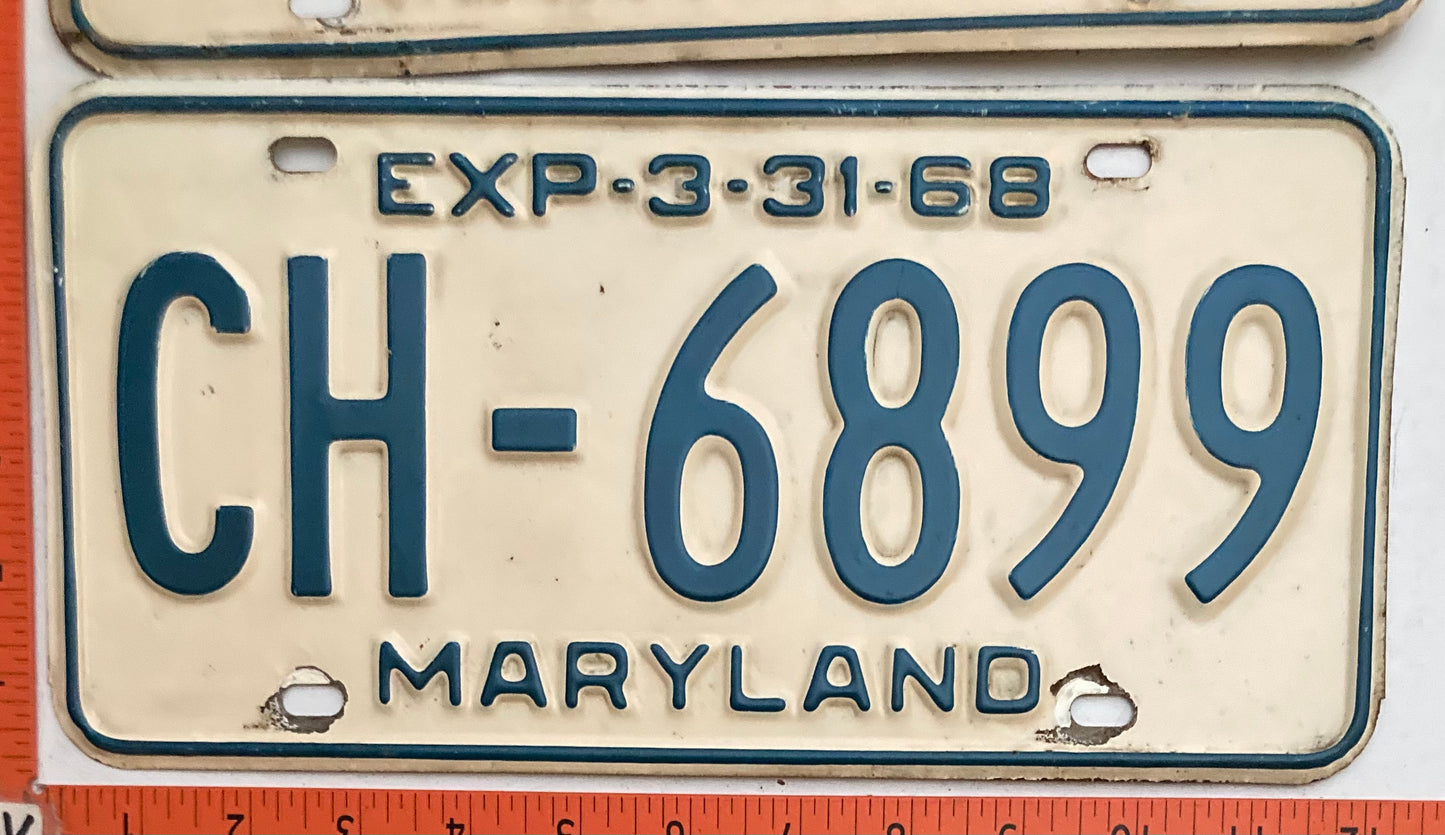 1968 Maryland #CH-6899 Passenger License Plate PAIR