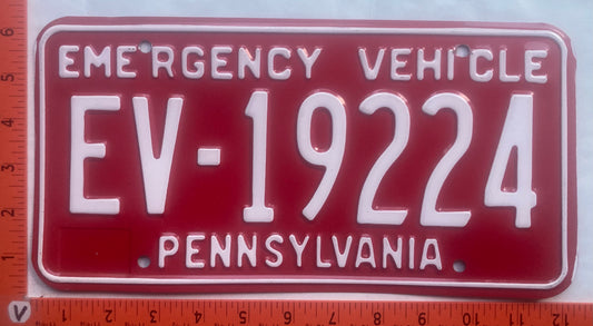 Undated Pennsylvania #EV-19224 Emergency Vehicle License Plate