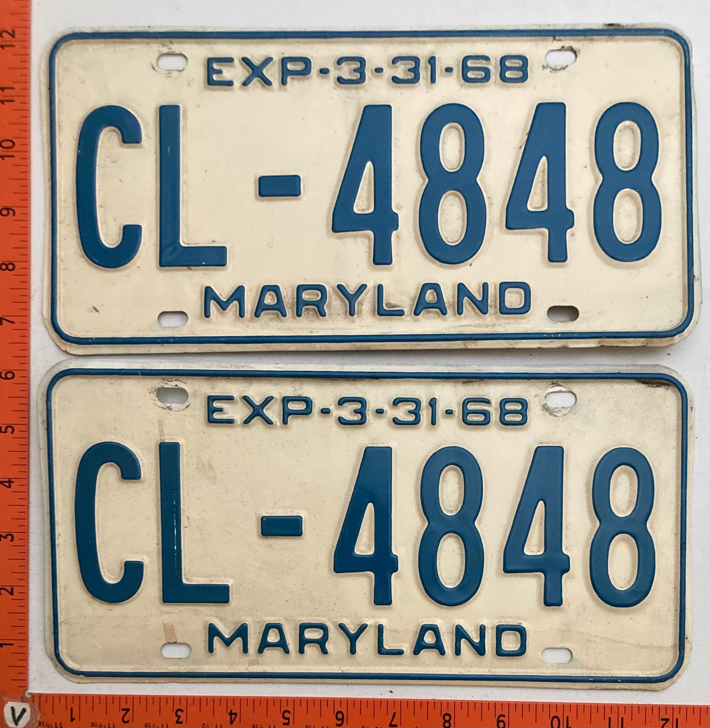 1968 Maryland #CL-4848 Passenger License Plate PAIR