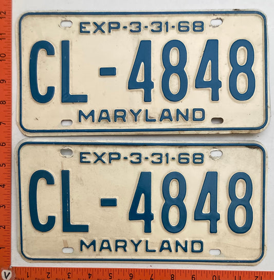 1968 Maryland #CL-4848 Passenger License Plate PAIR