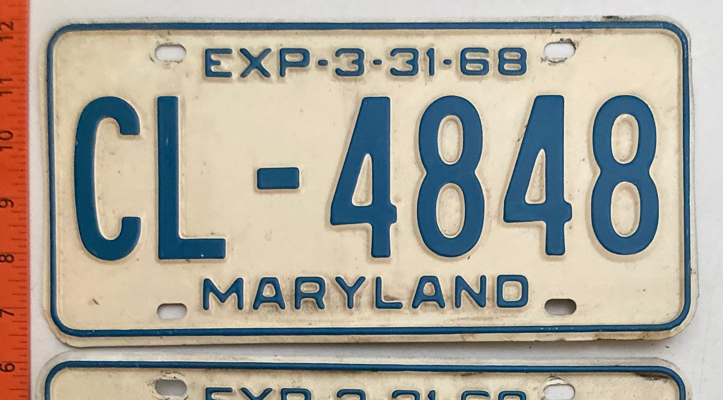 1968 Maryland #CL-4848 Passenger License Plate PAIR