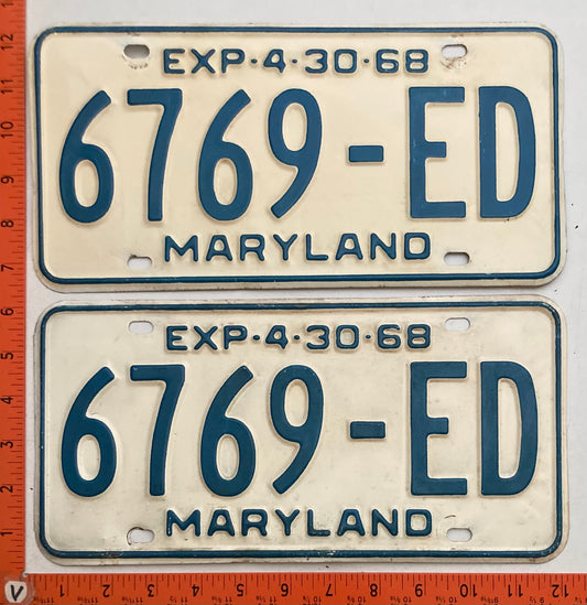 1968 Maryland #6769-ED Truck License Plate PAIR