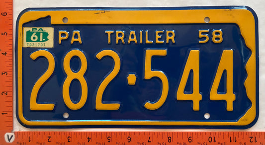 1961 Pennsylvania #282-544 Trailer License Plate
