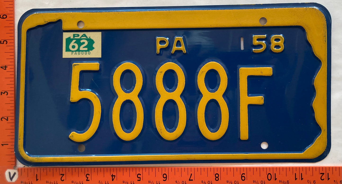 1962 Pennsylvania #5888F Passenger License Plate