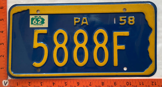 1962 Pennsylvania #5888F Passenger License Plate