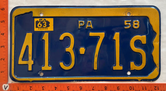 1963 Pennsylvania #413-71S Passenger License Plate