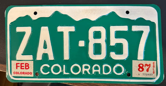 1987 Colorado #ZAT-857 Passenger License Plate