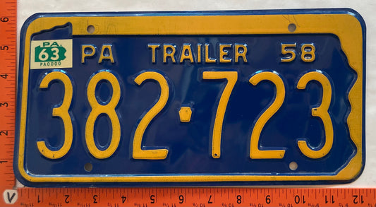 1963 Pennsylvania #382-723 Trailer License Plate