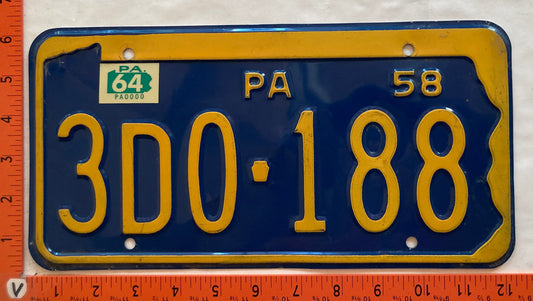 1964 Pennsylvania #3DO-188 Passenger License Plate