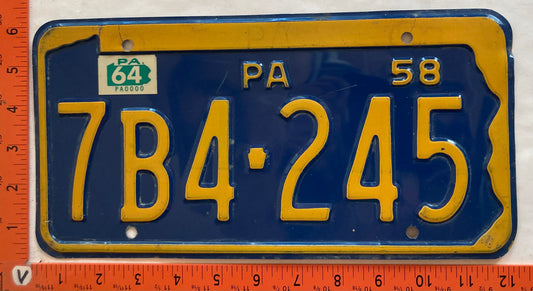 1964 Pennsylvania #7B4-245 Passenger License Plate