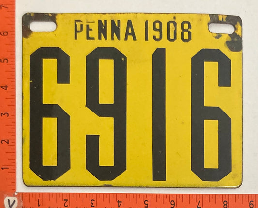 1908 Pennsylvania #6916 Passenger License Plate