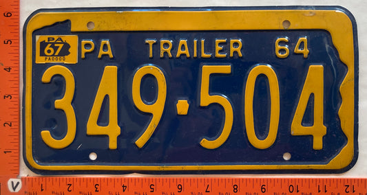 1967 Pennsylvania #349-504 Trailer License Plate