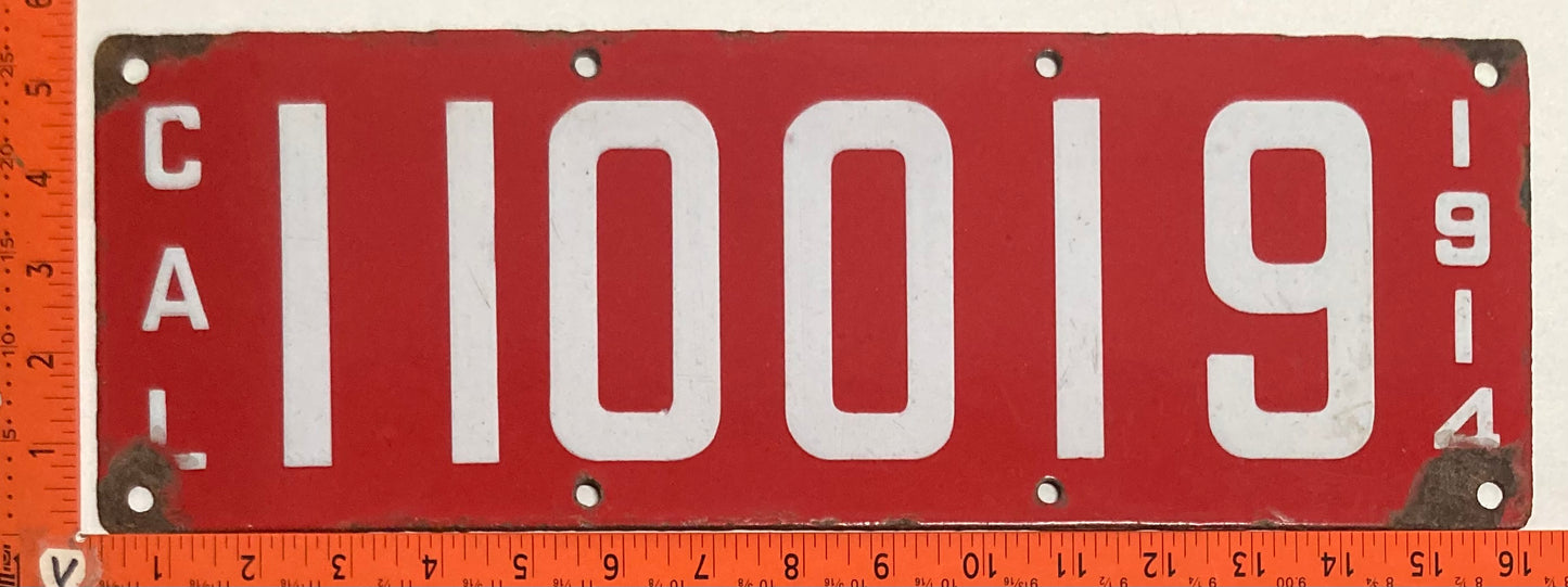 1914 California #110019 Passenger License Plate (Porcelain)