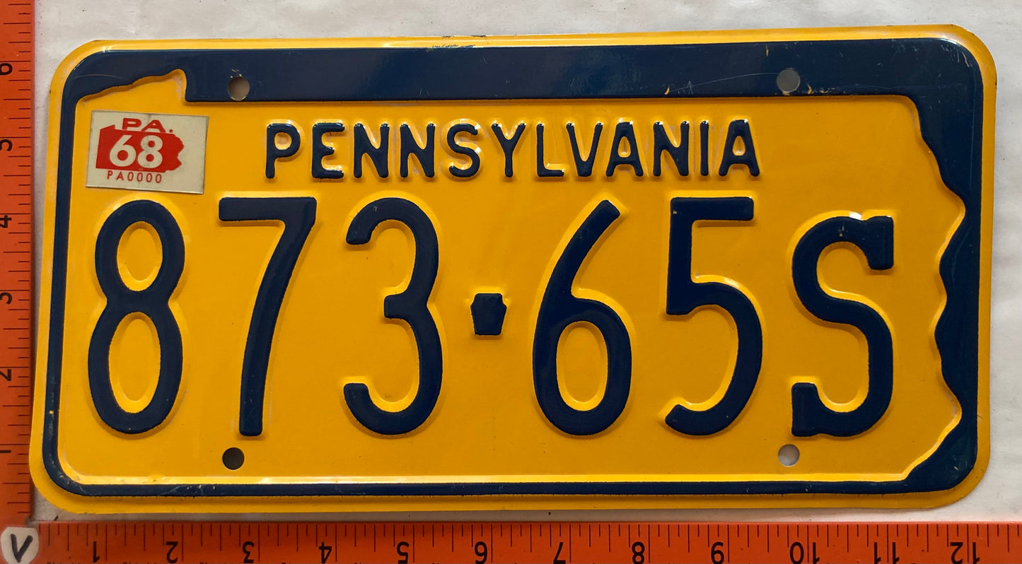 1968 Pennsylvania #873-65S Passenger License Plate