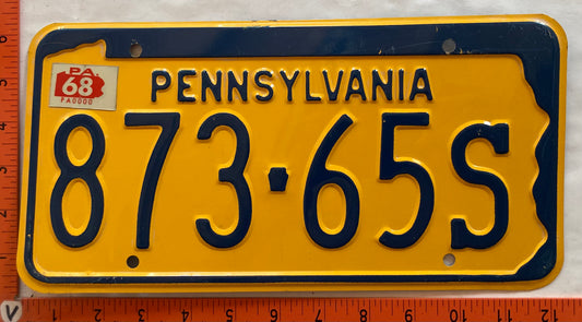 1968 Pennsylvania #873-65S Passenger License Plate
