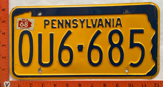 1968 Pennsylvania #0U6-685 Passenger License Plate