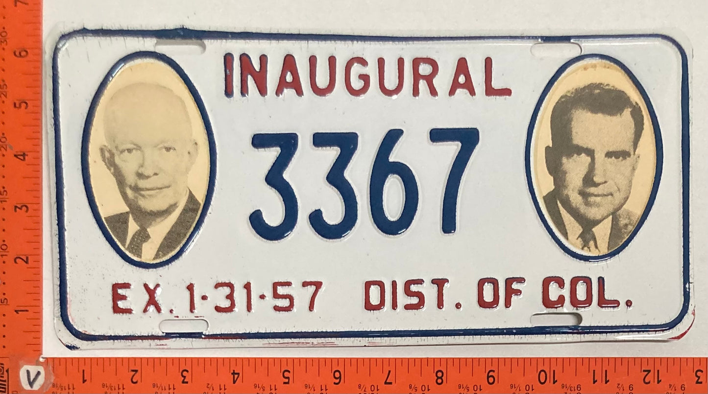 1957 Washington, DC #3367 Presidential Inaugural Passenger License Plate