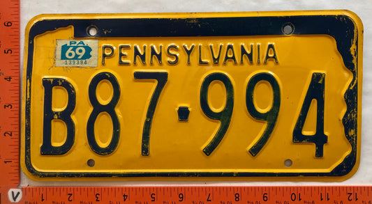 1969 Pennsylvania #B87-994 Passenger License Plate