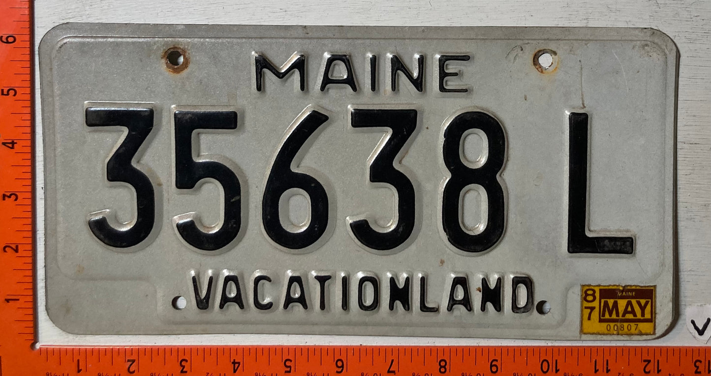 1987 Maine #35638 L Passenger License Plate