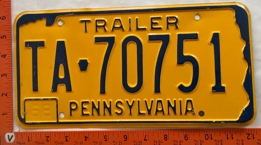1968 Pennsylvania #TA-70751 Trailer License Plate