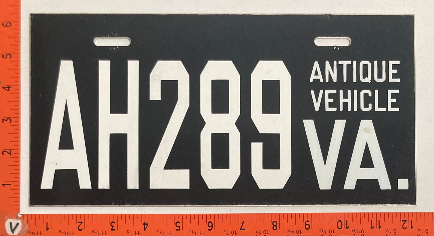 Undated Virginia #AH289 Passenger License Plate (Antique Vehicle)