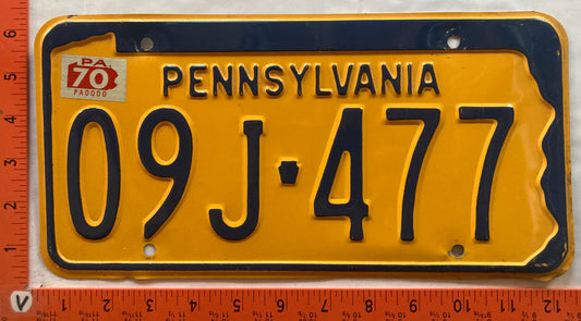 1970 Pennsylvania #09J-477 Passenger License Plate