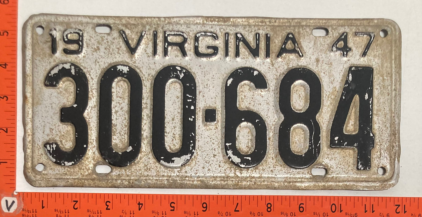 1947 Virginia #300-684 Passenger License Plate