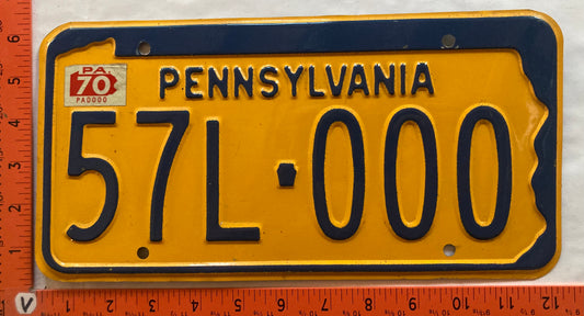 1970 Pennsylvania #57L-000 Passenger License Plate