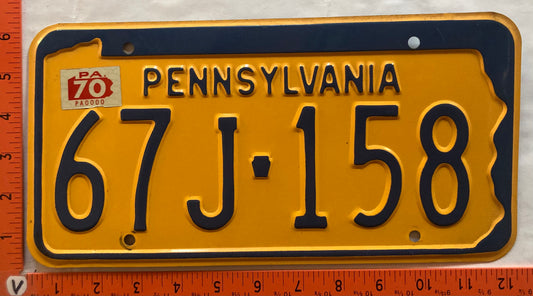 1970 Pennsylvania #67J-158 Passenger License Plate