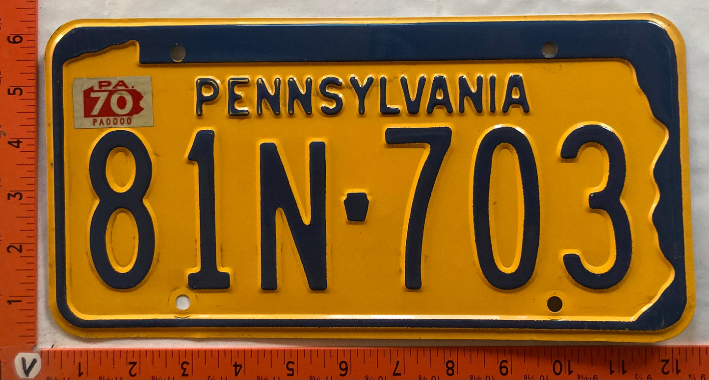 1970 Pennsylvania #81N-703 Passenger License Plate