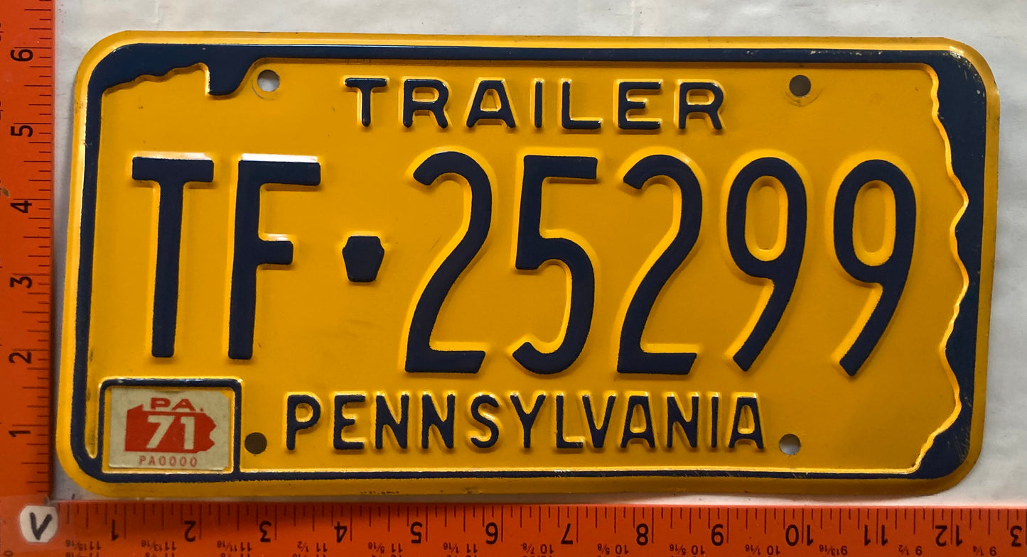 1971 Pennsylvania #TF-25299 Trailer License Plate