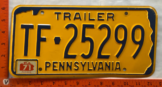 1971 Pennsylvania #TF-25299 Trailer License Plate